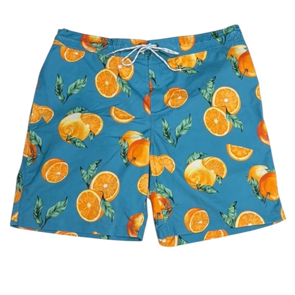 NWT St John's Bay Oranges Print Men's Swim Trunks Shorts with Mesh Liner Size XL
